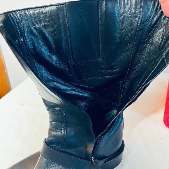 Gucci Boots Mid Calf Black Leather Moto Biker Zip Designer Women Riding 9.5 - Picture 11 of 14